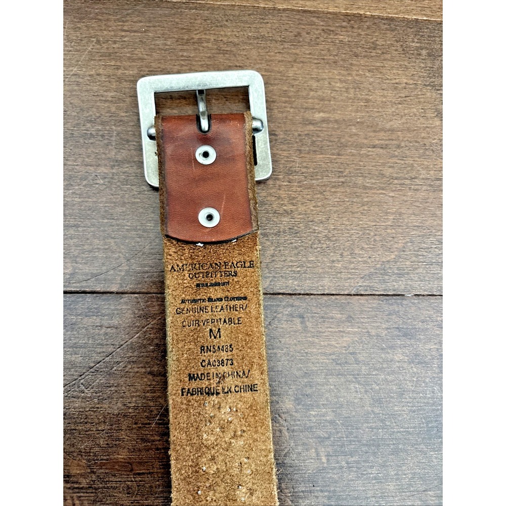 American Eagle Brown 100% Leather Belt Western Hippy Studded Womens M Rhinestone - Picture 10 of 16
